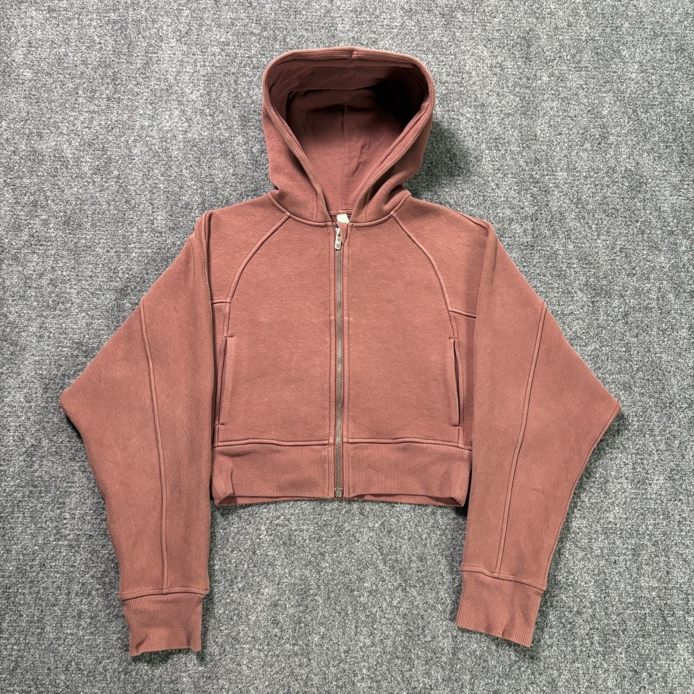 Lululemon Scuba Full Zip Cropped Hoodie Womens Sz 4 Pink Gym Preppy